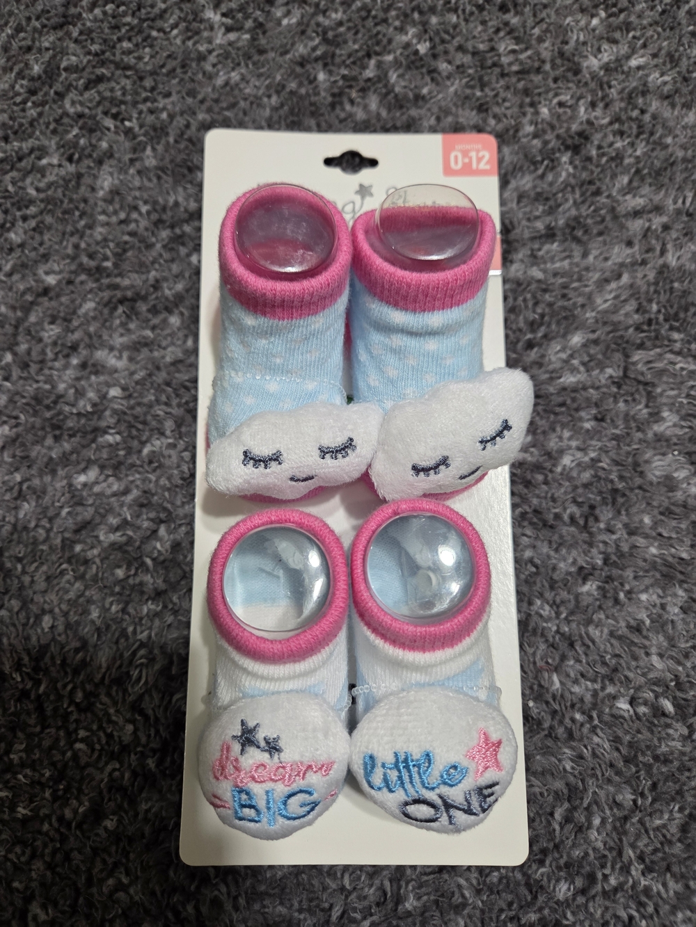 Rising Star Pink & Light Blue Baby Socks with Cloud Plush Accents - Set of 2